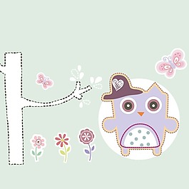 印花矢量圖 可愛卡通 卡通動(dòng)物 貓頭鷹 花朵 免費(fèi)素材