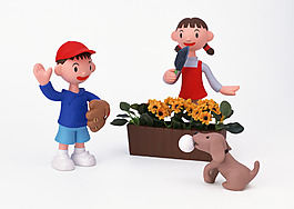 與狗狗玩耍的小孩圖片