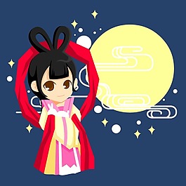 印花矢量圖 可愛(ài)卡通 卡通人物 女孩 嫦娥 免費(fèi)素材