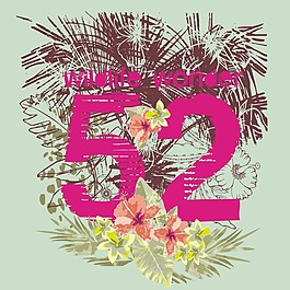 印花矢量圖 圖文結(jié)合 文字 數(shù)字 樹葉 免費(fèi)素材