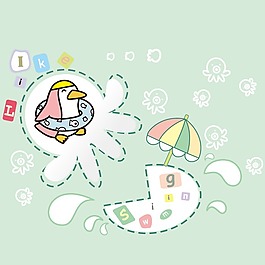 印花矢量圖 可愛卡通 卡通動(dòng)物 企鵝 雨傘 免費(fèi)素材