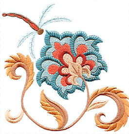 绣花 花卉 藤蔓 蜻蜓 家纺 免费素材