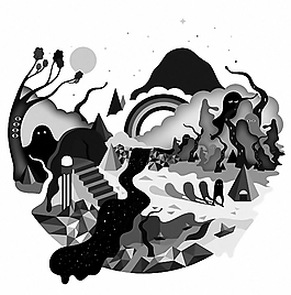 位圖 插畫 抽象 森林 大樹 免費素材