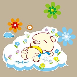 印花矢量图 可爱卡通 卡通动物 小猪 云朵 免费素材