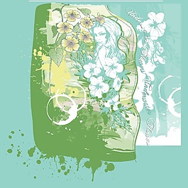 印花矢量圖 人物 女人 植物 花紋 免費素材