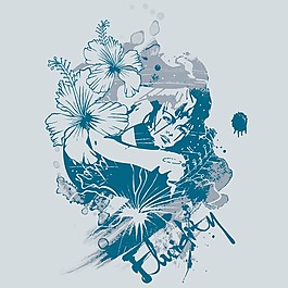 印花矢量圖 人物 女人 花朵 墨跡 免費素材