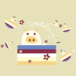 印花矢量圖 可愛卡通 卡通動物 小豬 色彩 免費(fèi)素材