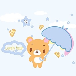 印花矢量圖 可愛卡通 卡通動(dòng)物 小熊 雨傘 免費(fèi)素材