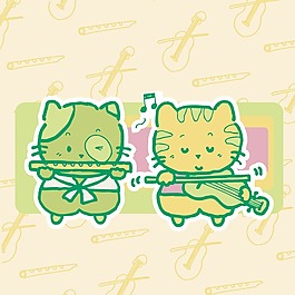 印花矢量图 可爱卡通 卡通动物 小猫 笛子 免费素材