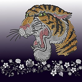 印花矢量圖 動物 老虎 色彩 紫色 免費素材