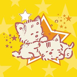 印花矢量圖 可愛卡通 卡通動物 小貓 五角星 免費素材