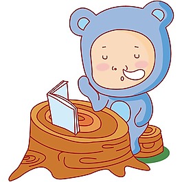 印花矢量圖 卡通人物 男孩 樹樁 色彩 免費素材