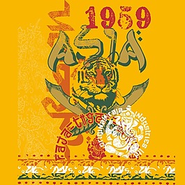 印花矢量圖 圖文結(jié)合 動物 老虎 文字 免費素材