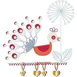 印花矢量圖 卡通動(dòng)物 孔雀 色彩 藍(lán)色 免費(fèi)素材