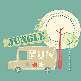 印花矢量圖 可愛卡通 卡通元素 汽車 大樹 免費素材