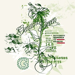 印花矢量圖 植物花紋 英文 色彩 綠色 免費(fèi)素材