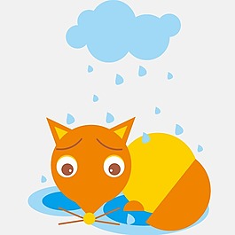 印花矢量图 卡通动物 狐狸 云朵 雨滴 免费素材