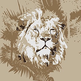 印花矢量圖 動物 獅子 樹蔭 色彩 免費素材