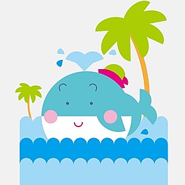 印花矢量圖 嬰童 鯨魚 大樹 浪花 免費(fèi)素材