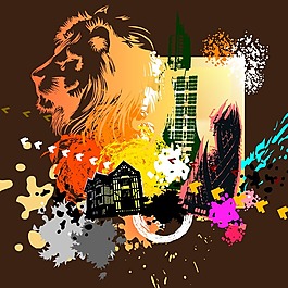 印花矢量圖 動(dòng)物 獅子 墨跡 墨點(diǎn) 免費(fèi)素材