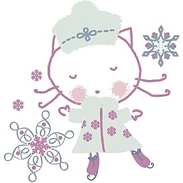 印花矢量圖 嬰童 小貓 雪花 色彩 免費素材