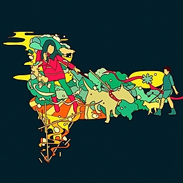 位圖 插畫 抽象 女人 小狗 免費(fèi)素材