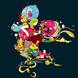 位圖 插畫 抽象 女人 吉他 免費(fèi)素材