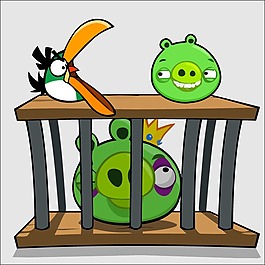 印花矢量圖 男童 卡通形象 憤怒的小鳥 鐵籠 免費素材