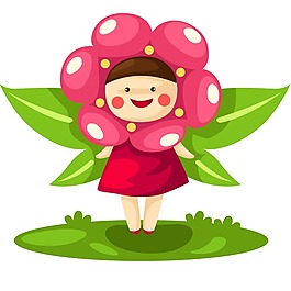 印花矢量圖 女童 卡通人物 小女孩 葉子 免費(fèi)素材
