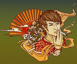 位圖 插畫 人物 男人 扇子 免費素材