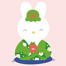 印花矢量圖 嬰童 小兔子 日本風格 和服 免費素材