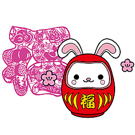 印花矢量圖 民族風(fēng)格 剪紙 喜慶 兔年 免費素材