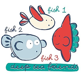 印花矢量圖 嬰童 動物 金魚 蠟筆畫 免費素材