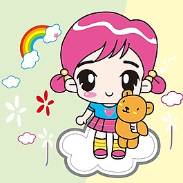 印花矢量圖 卡通人物 女孩 云朵 彩虹 免費(fèi)素材