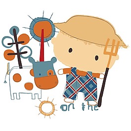 印花矢量圖 男童 人物 小男孩 奶牛 免費素材