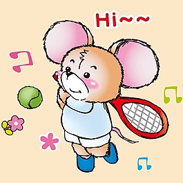 印花矢量圖 卡通動物 老鼠 網(wǎng)球 音符 免費(fèi)素材