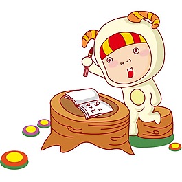 印花矢量圖 卡通人物 男孩 樹樁 色彩 免費素材