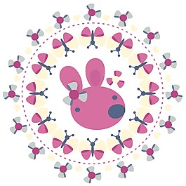 印花矢量圖 嬰童 動物 兔子 蝴蝶 免費素材