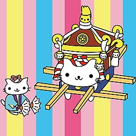 印花矢量图 卡通形象 小猫 轿子 扇子 免费素材