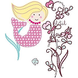 印花矢量圖 卡通人物 小美人魚 花紋 花朵 免費素材
