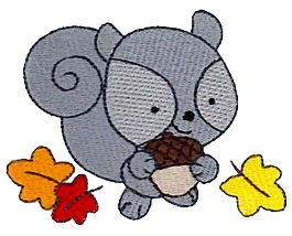 绣花 贴布 松鼠 松子 树叶 免费素材