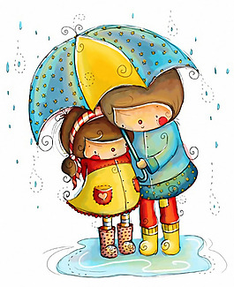 位圖 女童 童裝人物 情侶 雨傘 免費(fèi)素材