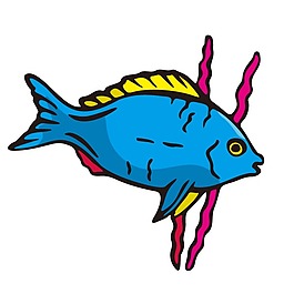印花矢量圖 卡通動物 動物 魚 藍色 免費素材