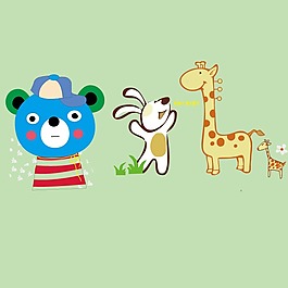 印花矢量圖 嬰童 卡通動物 熊 綠色 免費素材