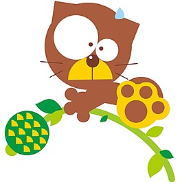 印花矢量圖 嬰童 小貓 腳印 樹枝 免費(fèi)素材