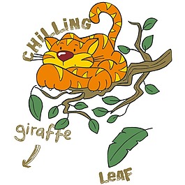 印花矢量圖 嬰童 老虎 樹枝 樹葉 免費(fèi)素材