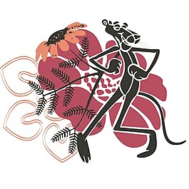 印花矢量圖 卡通形象 粉紅豹 花朵 葉子 免費素材