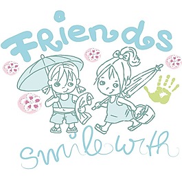 印花矢量圖 女童 小女孩 雨傘 英文 免費素材