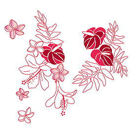 印花矢量圖 優(yōu)雅植物 花卉 紅色 時尚休閑女裝 免費素材