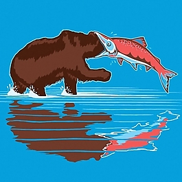 位圖 T恤圖案 動(dòng)物 棕熊 鮭魚(yú) 免費(fèi)素材
